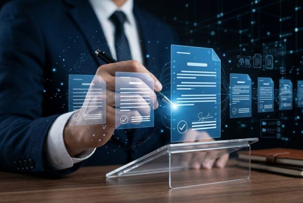 Dokumente elektronisch unterschreiben Mann mit Stift unterschreibt digital auf einem Tablet